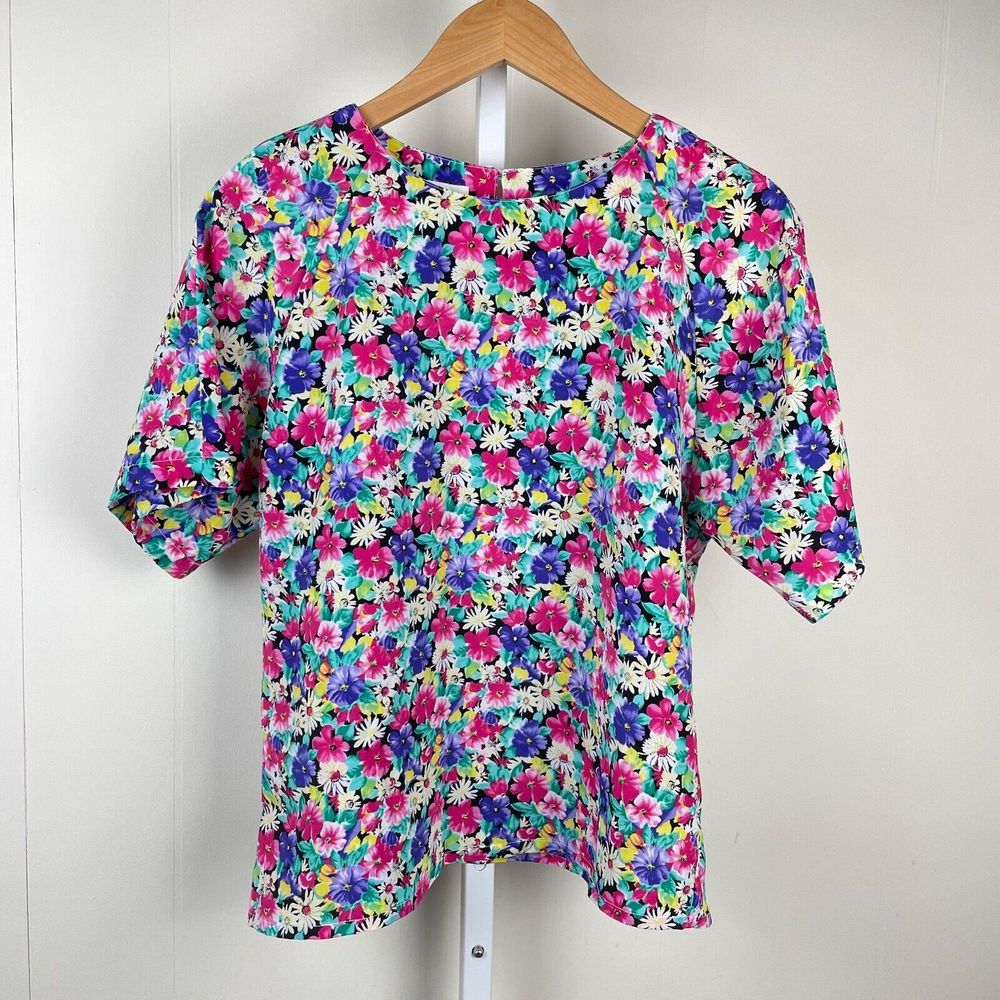 Vintage Impressions‎ of California Bright Floral Boxy Short Sleeve Top Medium